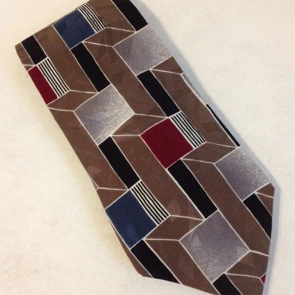 Zylos George Machado Tie Brown Red Blue Gray Neck Wear Italian Silk Color Block